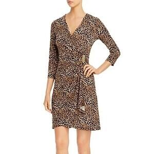 Calvin Klein Faux Wrap Dress Leopard Print 3/4 Sleeves Knee Length 12/14 0X
